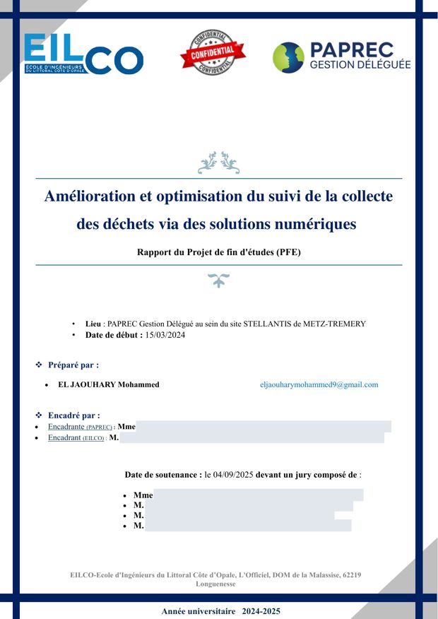 Page de garde : Suivi de la collecte des déchets via des solutions numériques