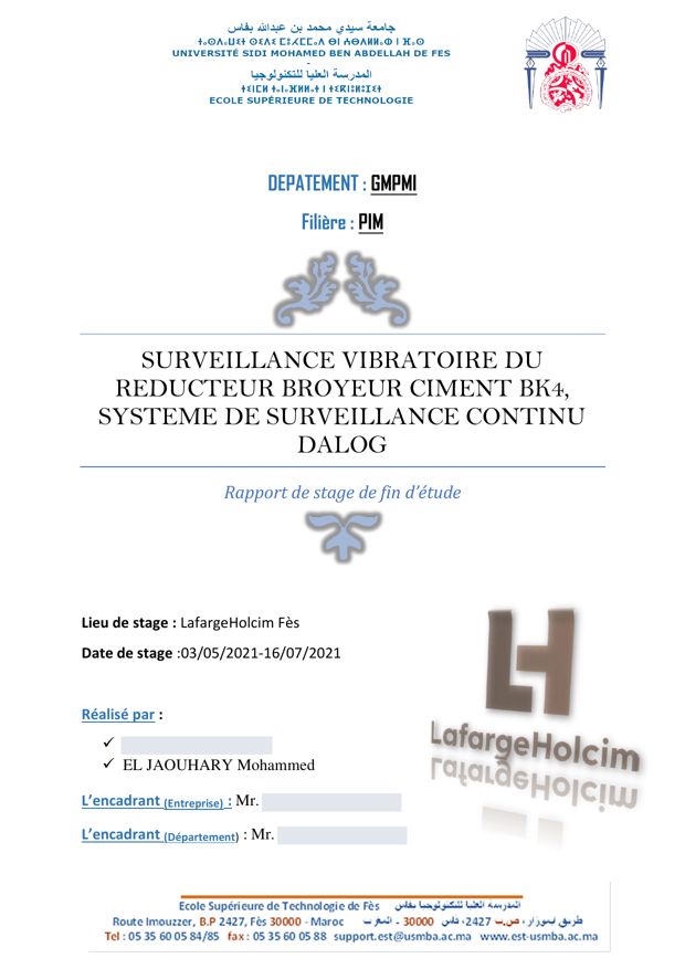 Page de garde : Surveillance vibratoire du réducteur d’un broyeur à ciment