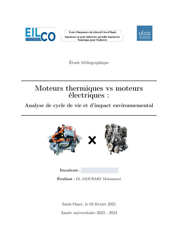 Page de garde : Moteurs thermiques et électriques : analyse du cycle de vie