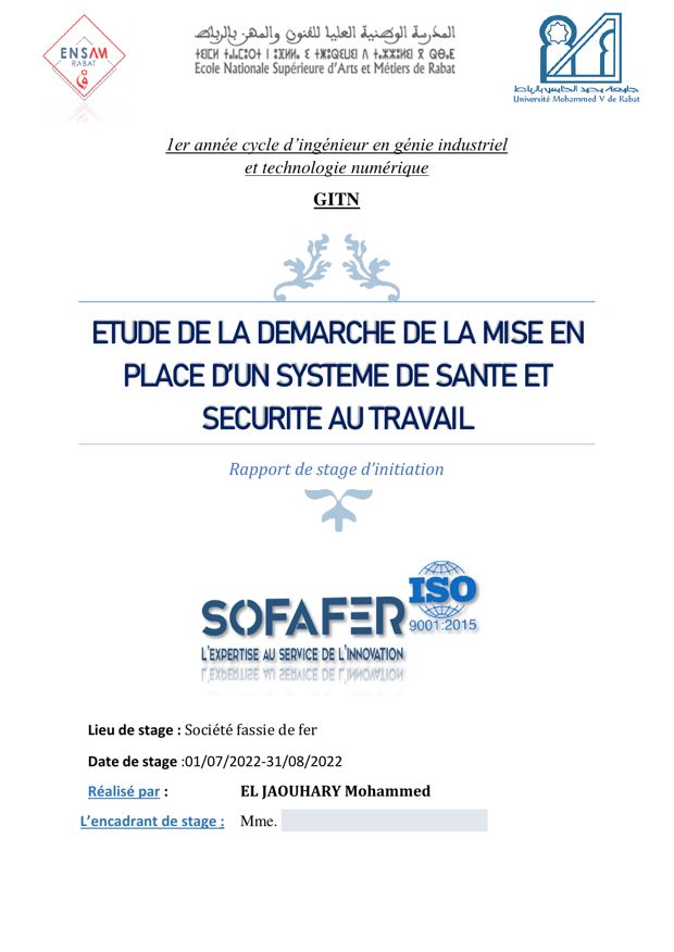 Page de garde : Mise en place d’un système de santé et sécurité au travail