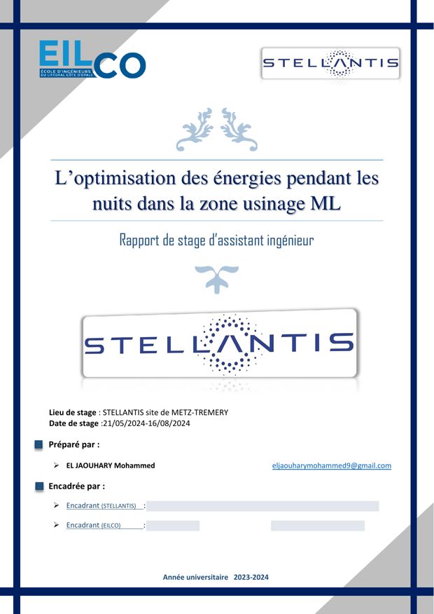 Page de garde : Optimisation des énergies la nuit dans une zone d’usinage